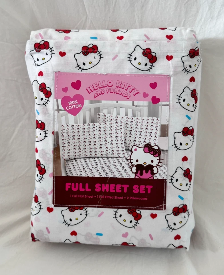 Hello Kitty by Sanrio Queen 4 Piece Sheet Set Cotton Hello Kitty