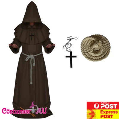 Disfraz de monje marrón para hombre fraile medieval túnica con capucha renacimiento sacerdote de Halloween Foto 1 de 4