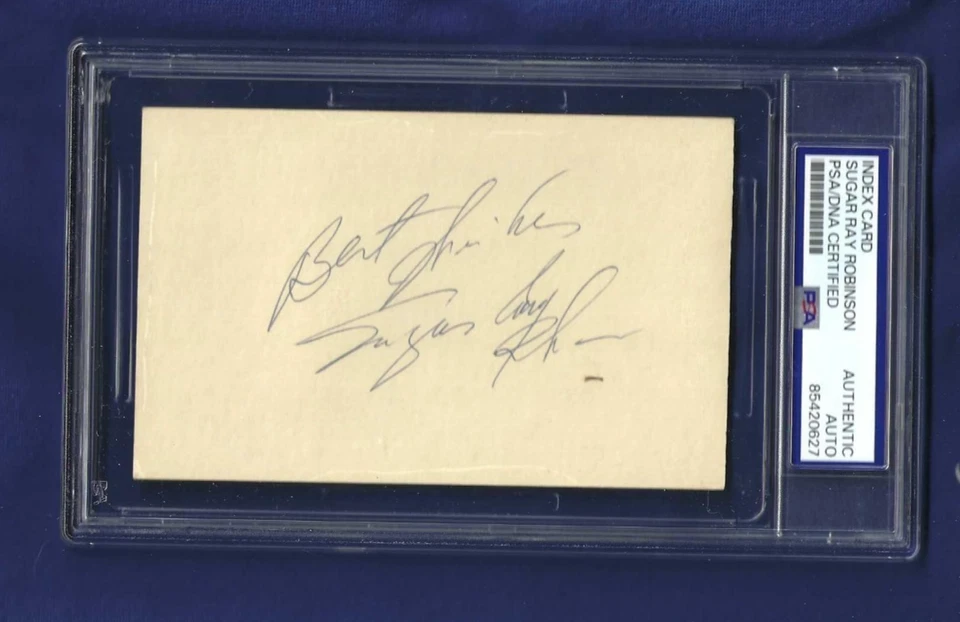 Sugar Ray Robinson Pro Boxing Legend Autographed 3x5 Card PSA SLABBED - Image 1 of 1
