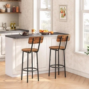 Bar Stools Set of 2 Stool W/ Footrest and Back 25.2" Chairs Kitchen Island New - Picture 1 of 9