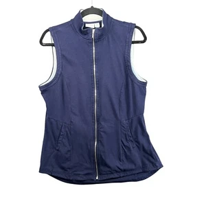 Weekends By Chico's 1 M/8 Vest Womens Blue Mock Neck Knit Stretch Full Zip - Picture 1 of 13