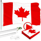 G128 Combo: 5 Ft Flagpole Silver & Canada Flag 2.5X4 Ft Embroidered 210D Poly