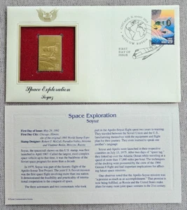 SPACE EXPLORATION (SOYUZ) 22k Gold Foil FDC 1992 29¢ Stamp FIRST DAY ISSUE RARE - Picture 1 of 2