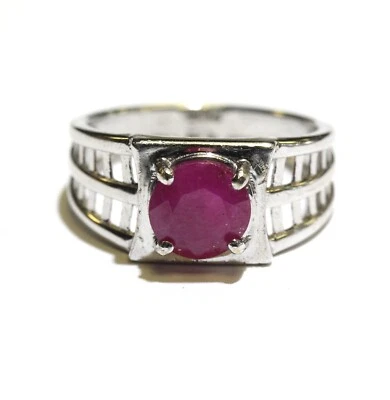 14k белое золото натуральный круглый рубин фантазии драгоценный камень кольцо 5.4g женский размер 9,5 - Изображение 1 из 4