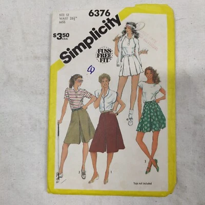 1983 Simplicity Sewing Pattern 6376 Culottes Skirt Adult Womens Size 12 Uncut - Image 1 of 4