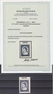 1952 Intern. Kinderkorrespondenz mit Oberrand Postfrisch ** Geprüft ANK 993 U - Bild 1 von 3