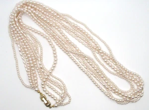 Multi Strand Faux Pearl five strand Statement Necklace 28 inches - Picture 1 of 8