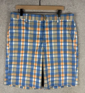 Izod Shorts Mens 36 Blue Orange Check Golf Chino 10" Inseam Stretch Athletic NEW - Picture 1 of 8