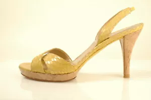 Stuart Weitzman Python Faux Snake Skin Open Toe Sling Back Pumps Sz 8 M Cream - Picture 1 of 9