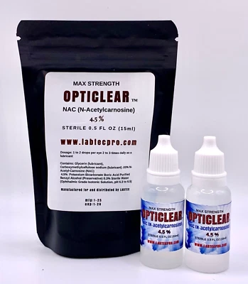 Cataract Eye Drops with 4.5% NAC, N-Acetylcarnosine 15ml Vial 2 pack! - Image 1 of 3