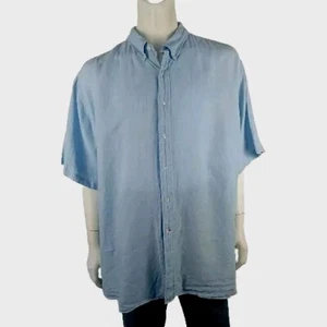 DANIEL CREMIEUX mens sz 3X 3G shirt blue 100% linen tailored fit Italian fabric - Picture 1 of 8