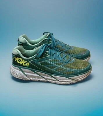 Hoka One One Clifton 3 Running Shoes Womens Size Lt 9.5 Rt 8.5 Green Teal Yellow - Image 1 of 4