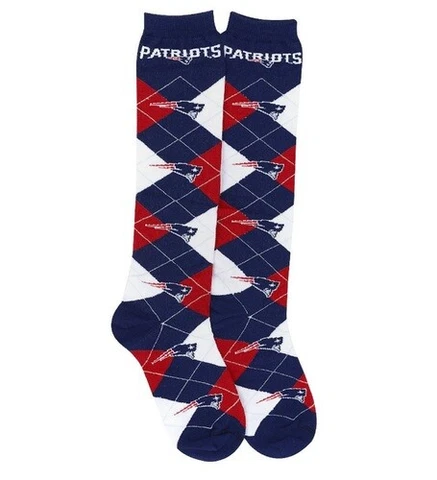New England Patriots NFL For Bare Feet Argyle Women's Knee High Socks SZ Med Cover
