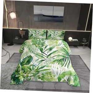 Summer Leaves Bedding Comforter Sets,Tropical Palm Leaves Green Queen Multi 09 - Picture 1 of 7