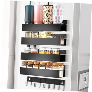 Magnetic Spice Rack Organizer for Fridge Seasoning 4pack Black-non-hollow - Picture 1 of 8