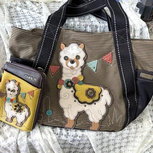 Chala Handtaschen Lama Carryall Canvas Reißverschluss Beuteltasche Tasche mit Geldbörse - Bild 1 von 15