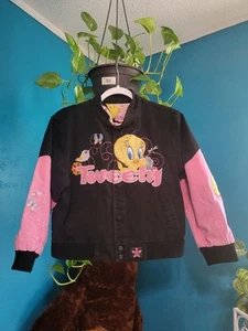 Vintage Jeff Hamilton Tweety Vogel Jacke Racing Bomber Stickerei Kinder Gr. 9-10 L - Bild 1 von 7