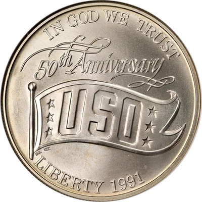 1991-D USO Commemorative Silver Dollar $1 NGC MS70 - Image 1 of 4