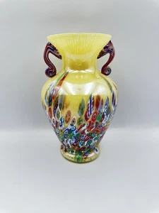 Große Vintage Murano Glas Millefiori Vase mit Henkeln, Handarbeit in Italien - Bild 1 von 8