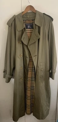 Vintage Burberrys Trench Coat Mens Large Green Nova Check Wool Liner 90s FLAWS - Image 1 of 4