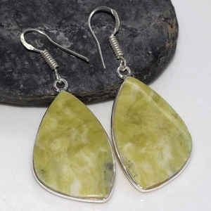925 Silver Plated Larsonite Ethnic Earrings Handmade Jewelry Size 2.1" GW - Picture 1 of 3