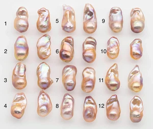 15-17mm Peach Color Baroque Pearl Matching Pair, High Luster Freshwater Pearls - Picture 1 of 48
