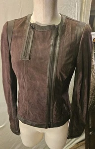  Giacca donna Worth pelle scamosciata marrone taglia 0 cappotto aderente con cerniera meraviglioso - Foto 1 di 8