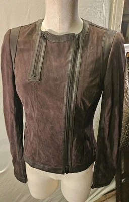  Chaqueta Worth Mujer Gamuza Cuero Marrón Talla 0 Cremallera Ajustada Abrigo Maravilloso Foto 1 de 4