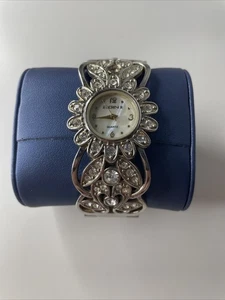 Elgin II Watch Women 31mm Silver Tone Floral Open Cuff Crystals No Battery - Picture 1 of 6