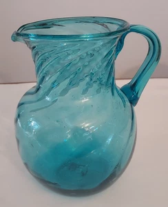 MCM Bubbles TÜRKIS blau mundgeblasen WIRBEL Kunstglas 8" LIMONADENKRUG Wasserkrug - Bild 1 von 4