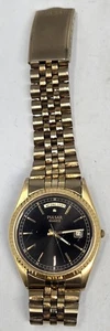 Vintage Pulsar goldfarbene President schwarzes Zifferblatt klassische geriffelte Lünette Uhr V544-8A40 - Bild 1 von 6
