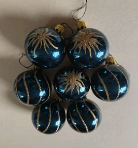 Vtg Old Christmas Tree Glass Baubles Decorations Turquoise Gold Bundle Celestial - Foto 1 di 10