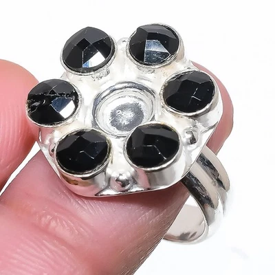 Nero Spinello Gemma Fatto a Mano 925 Argento Sterling Gioielli Misura Anello 7 - Immagine 1 di 4
