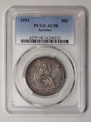 1854 50C Arrows Liberty Seated Half Dollar PCGS AU58 - Image 1 of 4