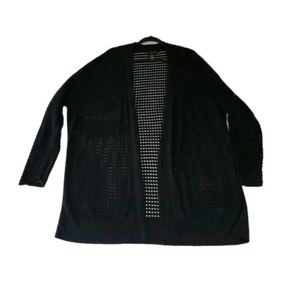 NIC+ZOE Womens 1X Moonlight Mesh Open Cardigan Black Minimalist Lagenlook  - Image 1 of 4