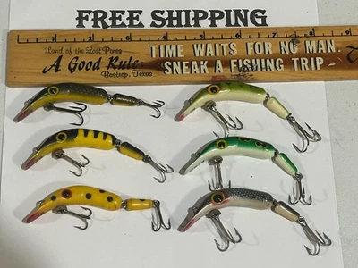 LOT OF 6 VINTAGE Beno Mill Run Jointed Bass Fishing Lure USED TACKLE BOX FIND - Image 1 of 4