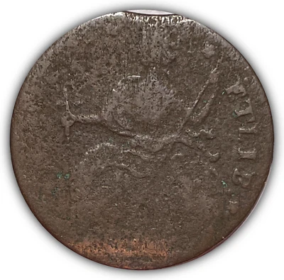 Centavo de cobre Connecticut 1786, moneda de planchet recortada en muy buen estado, corroída #23623 Foto 1 de 3