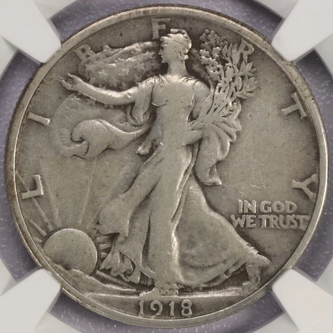1918 50c Walking Liberty Half Dollar - NGC VF 25 Cover