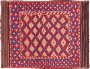 Afghan Kelim Soumakh Ghalmuri Teppich 150x200 Handgewebt Rot Geometrisch b - Bild 1 von 8