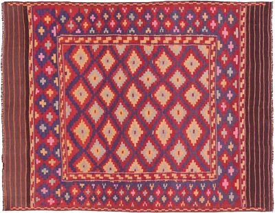 Afghan Kelim Soumakh Ghalmuri Teppich 150x200 Handgewebt Rot Geometrisch b - Bild 1 von 4