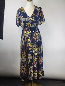 Galocmo Sommerkleid mit Blumenmuster | Maxi, V-Ausschnitt Kurzarm, Empire Taille, Boho Gr. M - Bild 1 von 7