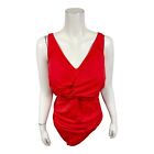 Denim & Co. Beach Twist V-Neck One-Piece with Ruching Swimsuit Red Size 14