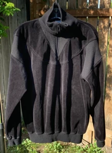 Vintage 1970s Sears Trader Bay Black Velour 1/4 Zip Long Sleeve Shirt Men's M - Foto 1 di 5