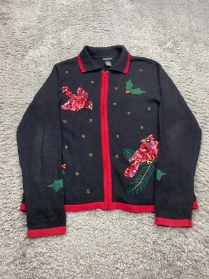 Suéter Jason Maxwell Mujer Pequeño Cardenal Lentejuelas Pájaros Navidad Cárdigan De Colección Foto 1 de 4