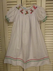Anavini Girls Smocked Stockings Christmas Bishop White Dress Short Sleeves 5 - Picture 1 of 8