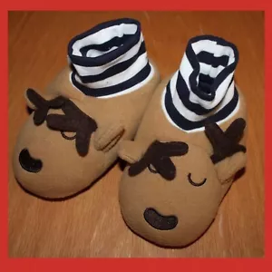 NWT UNISEX KIDS 11-12 Gymboree “HOLIDAY REINDEER” Brown fleece Casual SLIPPERS - Picture 1 of 2