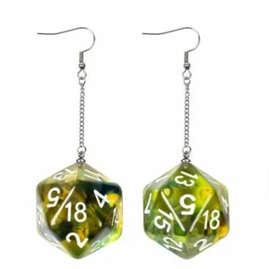 Green Dice Earrings: D20 Dice w/Colorful Inclusion Nerdy RPG Jewelry - Picture 1 of 1