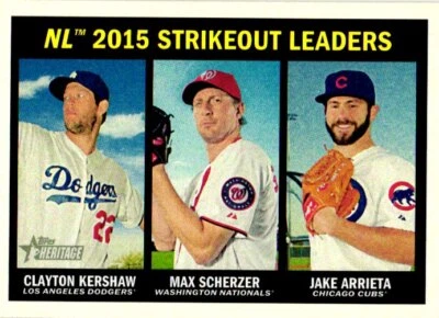 2016 Topps Heritage #238 NL 2015 Strikeout Leaders (Kershaw  Scherzer Arrieta) - Image 1 of 2