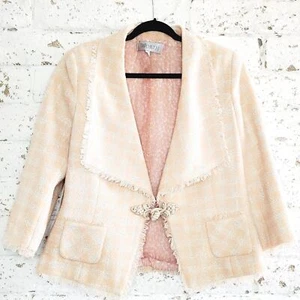 Worth Tweed Womens Blazer Peaches & Cream Cropped Houndstooth Jacket Work SZ 14 - Picture 1 of 10