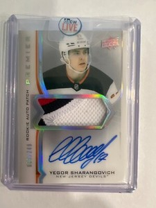 2020 Upper Deck Premier Yegor Sharangovich Rookie ON CARD Auto LOGO Patch /249